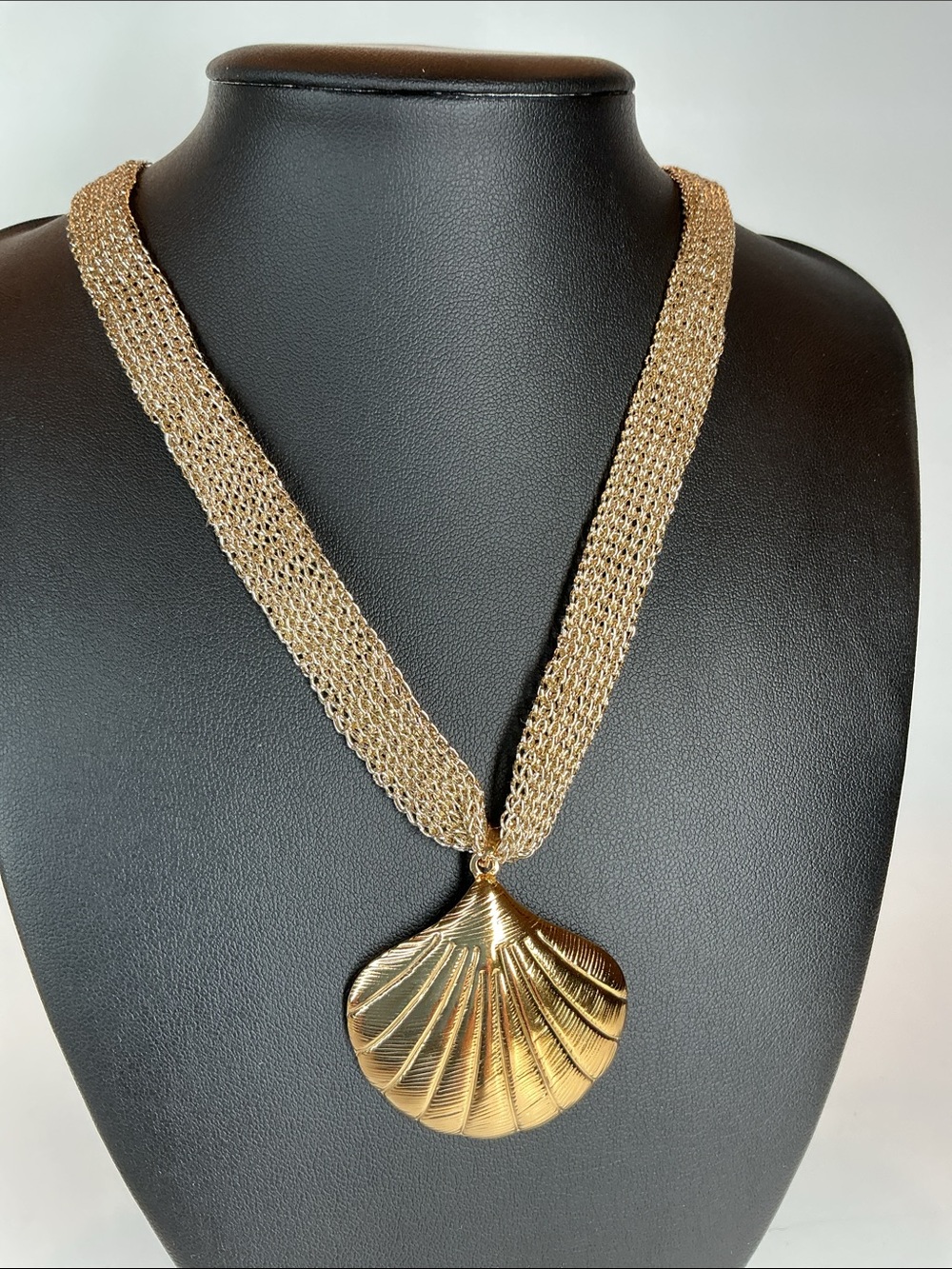 Gold Mesh Necklace with Shell Pendant - by Mayamar (adjustable length)